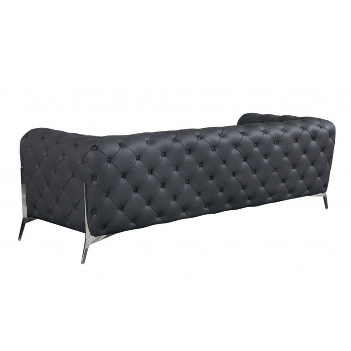 Homeroots 93" Genuine Tufted Leather and Chrome Sofa