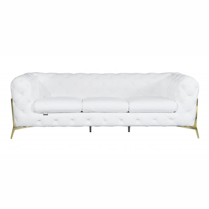 Homeroots 93" Button Tufted Leather Sofa - Genuine Gold Elegance