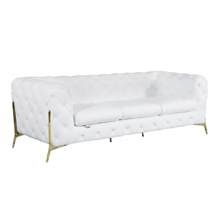 Homeroots 93" Button Tufted Leather Sofa - Genuine Gold Elegance