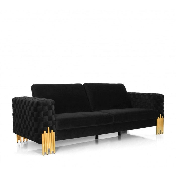 Luxurious 95" Black Velvet and Gold Sofa by Homeroots