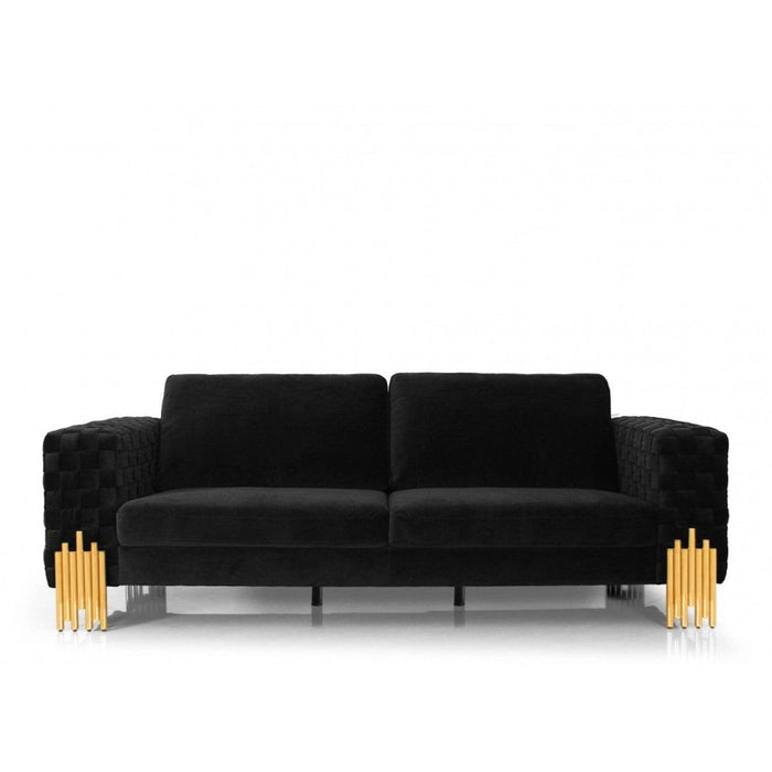 Luxurious 95" Black Velvet and Gold Sofa by Homeroots