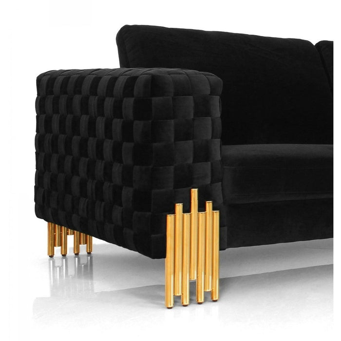 Luxurious 95" Black Velvet and Gold Sofa by Homeroots