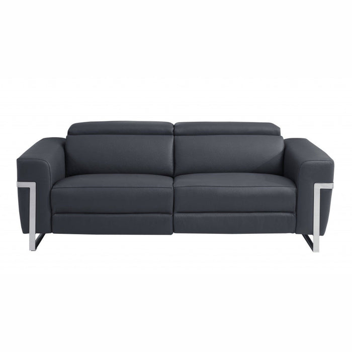 Italian Leather & Chrome Reclining Sofa - 83" Luxury Seating by Homeroots