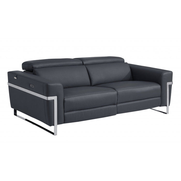 Italian Leather & Chrome Reclining Sofa - 83" Luxury Seating by Homeroots