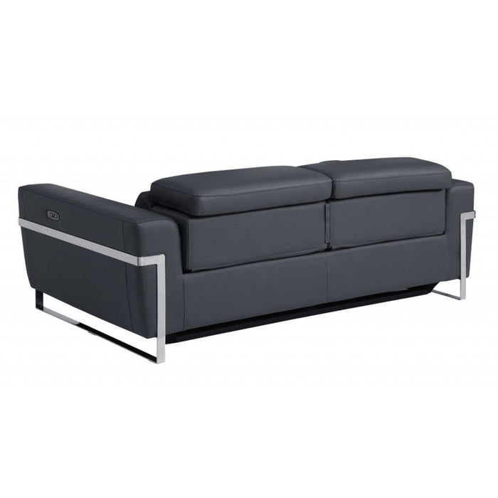 Italian Leather & Chrome Reclining Sofa - 83" Luxury Seating by Homeroots