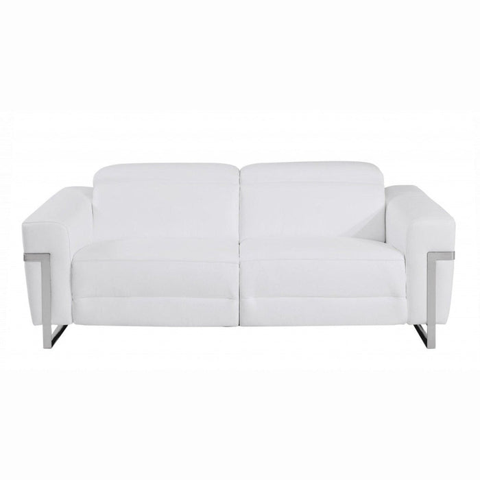 Italian Leather & Chrome Reclining Sofa - 83" Luxury Seating by Homeroots