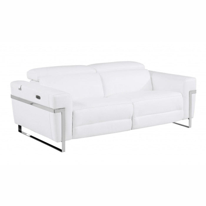 Italian Leather & Chrome Reclining Sofa - 83" Luxury Seating by Homeroots