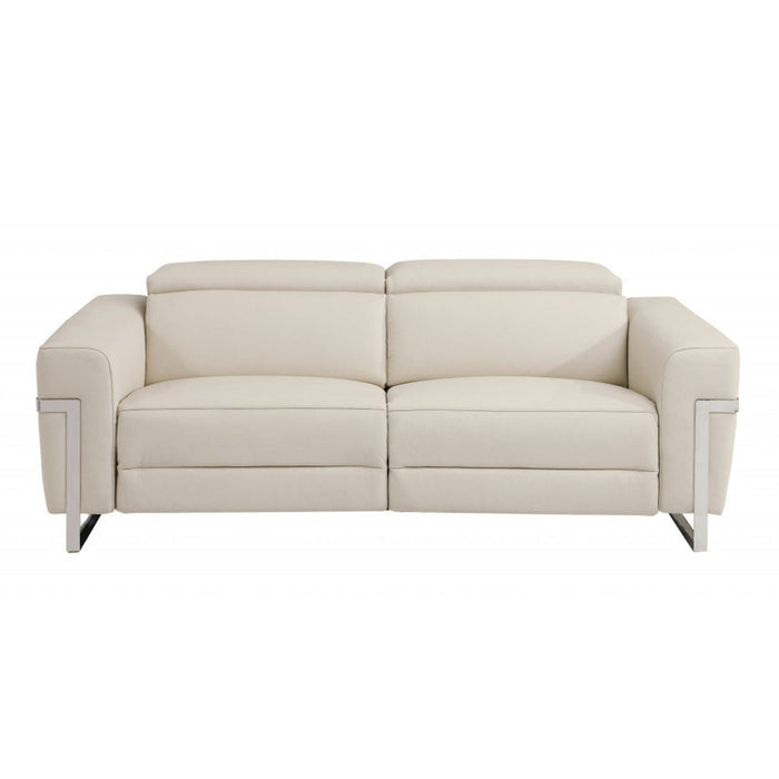 Italian Leather & Chrome Reclining Sofa - 83" Luxury Seating by Homeroots