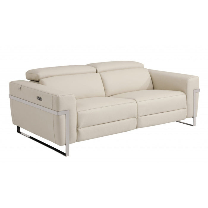 Italian Leather & Chrome Reclining Sofa - 83" Luxury Seating by Homeroots