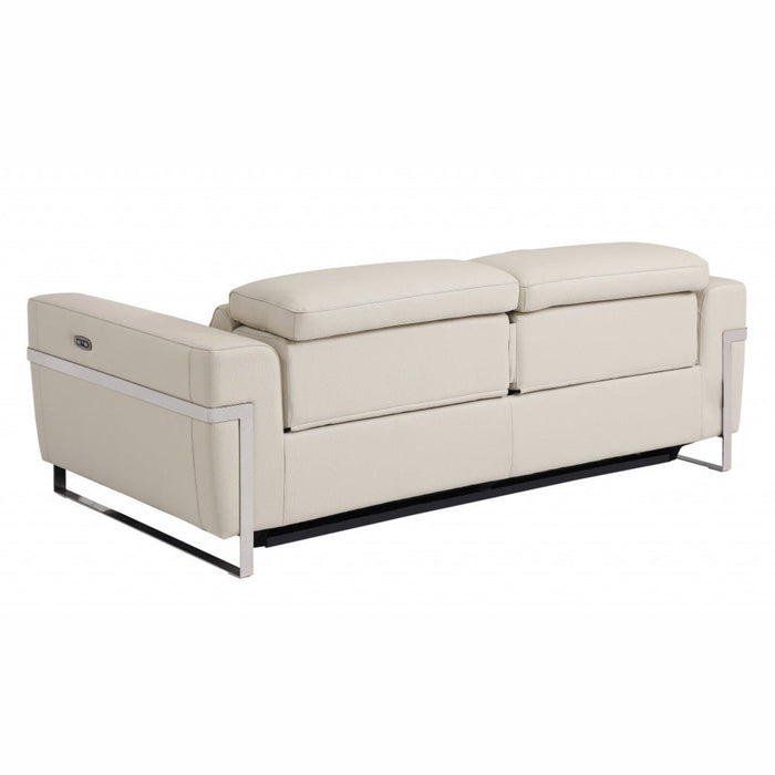 Italian Leather & Chrome Reclining Sofa - 83" Luxury Seating by Homeroots