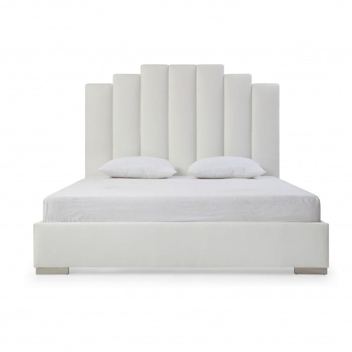 Homeroots Queen White Faux Leather Bed with USB Charging