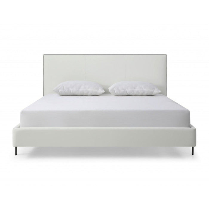 Homeroots King White Upholstered Bed with USB Charging