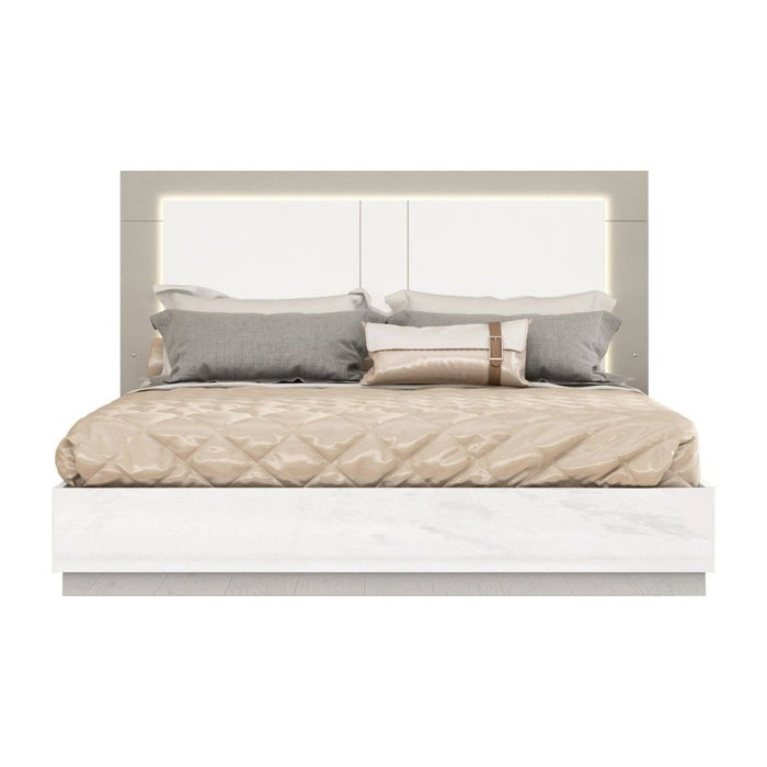 Homeroots Queen White/Taupe Bed Frame with LED Headboard