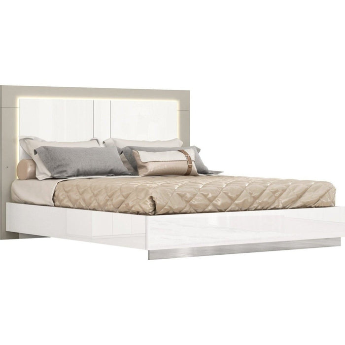 Homeroots Queen White/Taupe Bed Frame with LED Headboard