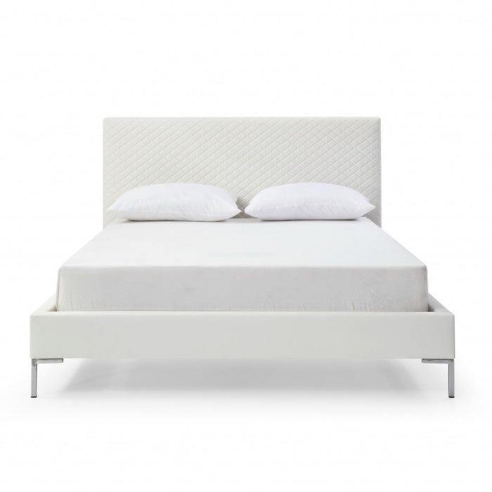 Homeroots White Faux Leather Upholstered Queen Bed Frame