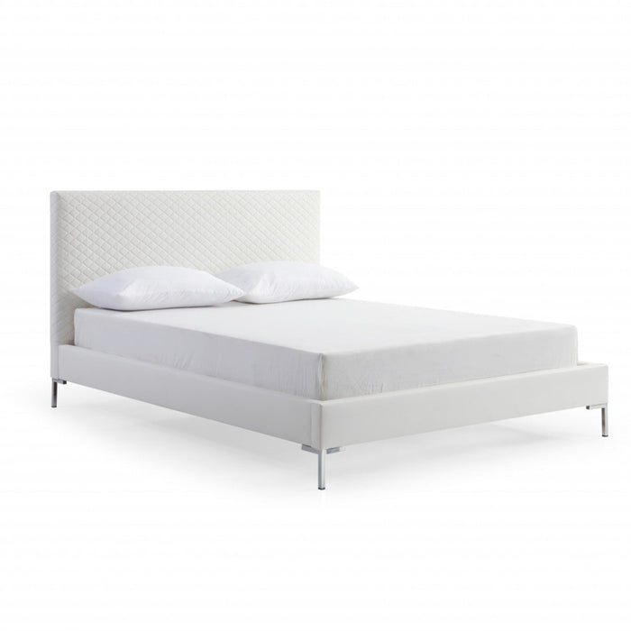 Homeroots White Faux Leather Upholstered Queen Bed Frame