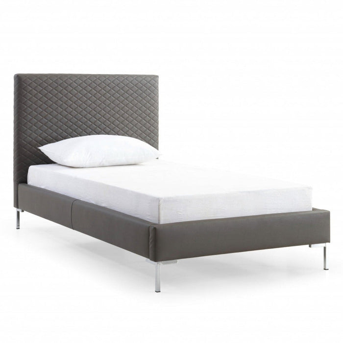 Homeroots Upholstered Faux Leather Bed Frame in Dark Grey for Twin Size Mattresses