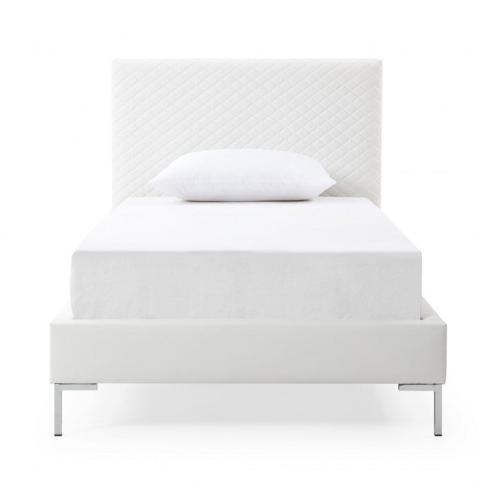 Homeroots Twin White Faux Leather Upholstered Bed Frame in a Perfectly Tailored Size