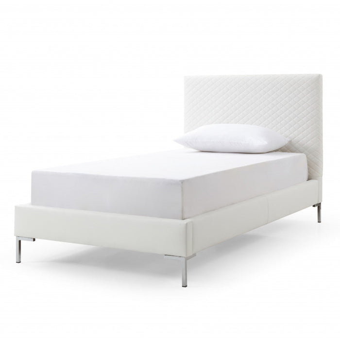 Homeroots Twin White Faux Leather Upholstered Bed Frame in a Perfectly Tailored Size