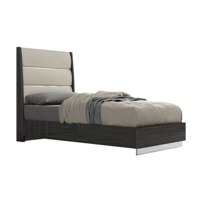 Homeroots Twin Dark Grey High Gloss Bed Frame