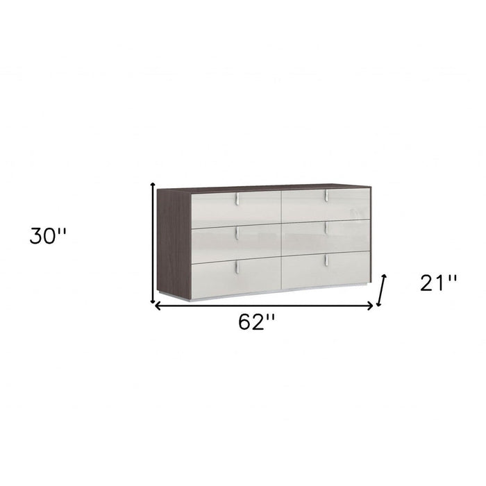 Homeroots 62" Grey Manufactured Wood Six Drawer Double Dresser