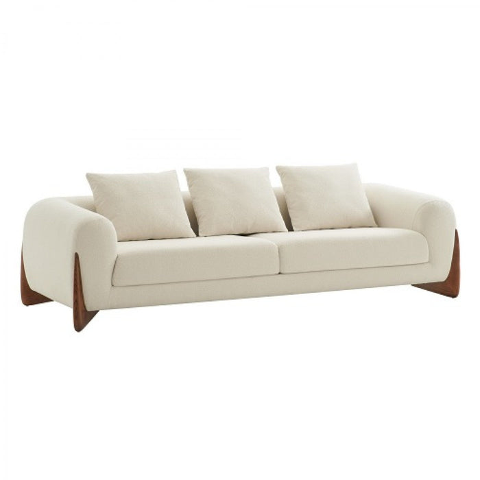 100" Cream Fabric & Walnut Wood Sofa - Homeroots Exclusives