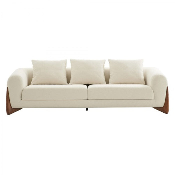 100" Cream Fabric & Walnut Wood Sofa - Homeroots Exclusives