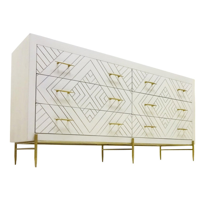 Homeroots 72" Ivory Solid Wood Six Drawer Double Dresser