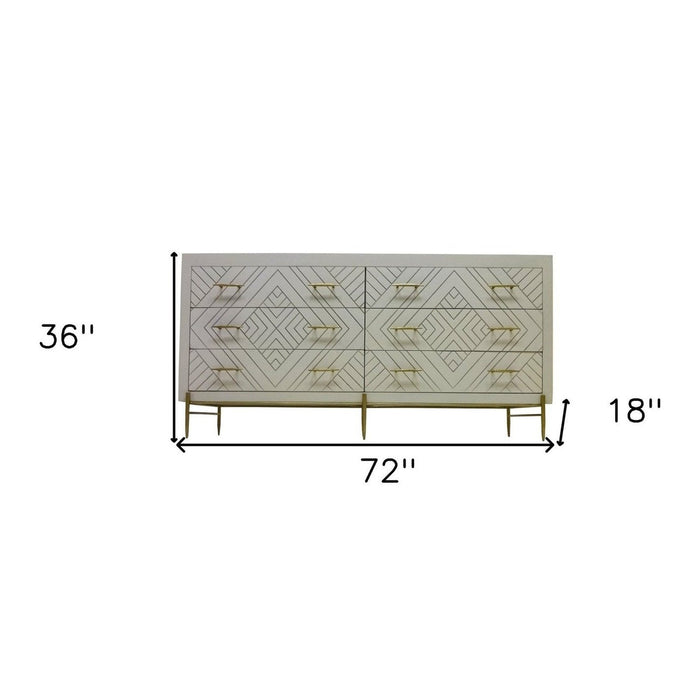 Homeroots 72" Ivory Solid Wood Six Drawer Double Dresser