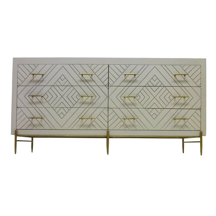 Homeroots 72" Ivory Solid Wood Six Drawer Double Dresser