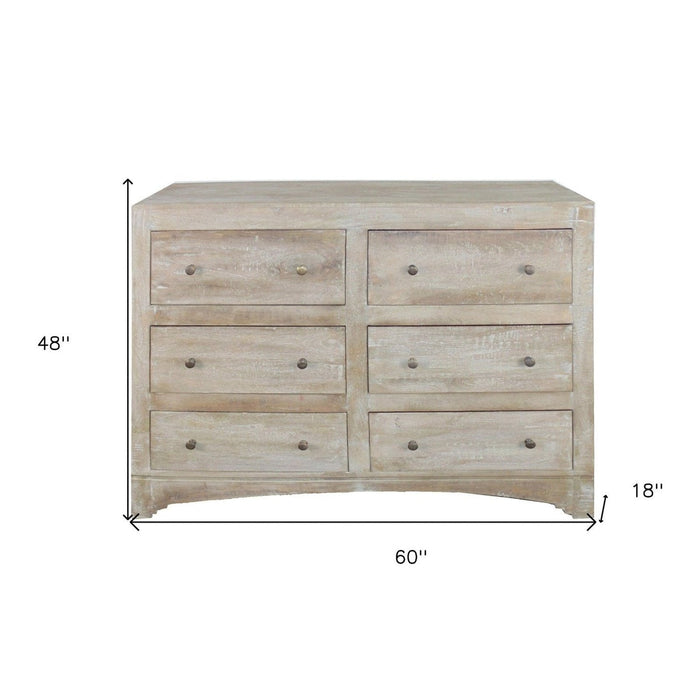 Homeroots 60" Brown Solid Wood Six Drawer Double Dresser