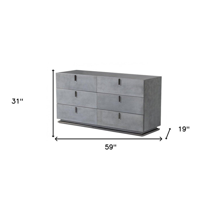 Homeroots 59" Gunmetal Grey 6-Drawer Double Dresser - Unique Crackle Finish