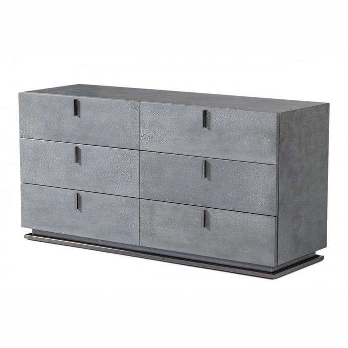 Homeroots 59" Gunmetal Grey 6-Drawer Double Dresser - Unique Crackle Finish