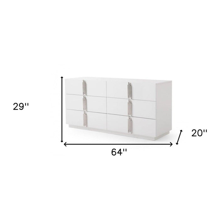 Homeroots 64" White Solid and Manufactured Wood Six Drawer Double Dresser