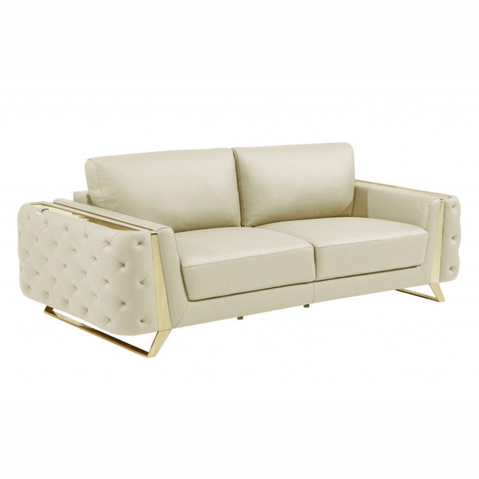 Luxury 90" Italian Leather & Gold Sofa by Homeroots - Elegant Living at its Finest