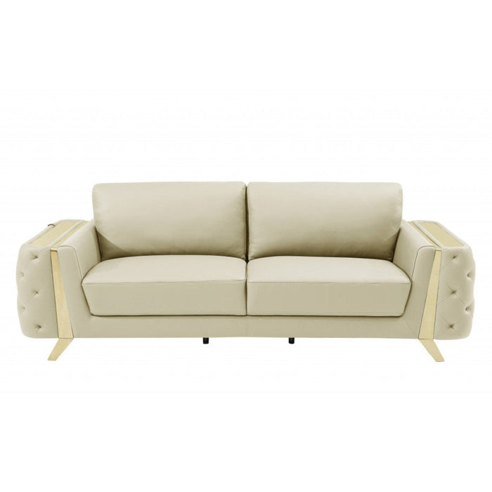 Luxury 90" Italian Leather & Gold Sofa by Homeroots - Elegant Living at its Finest