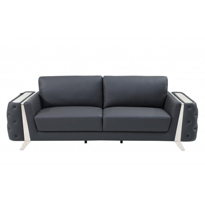 90" Dark Gray Italian Leather & Chrome Sofa by Homeroots