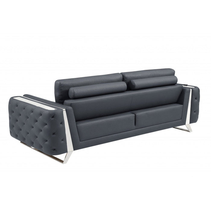 90" Dark Gray Italian Leather & Chrome Sofa by Homeroots