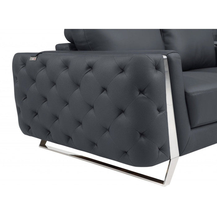 90" Dark Gray Italian Leather & Chrome Sofa by Homeroots