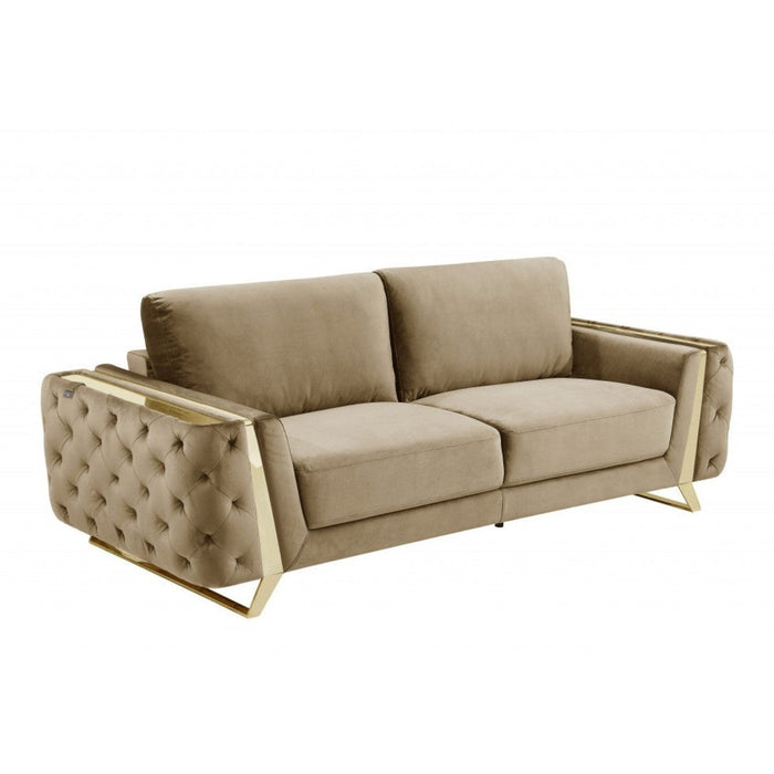 Chic 90-Inch Beige Velvet and Gold Sofa by Homeroots