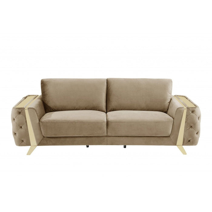 Chic 90-Inch Beige Velvet and Gold Sofa by Homeroots