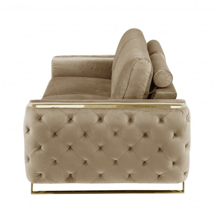 Chic 90-Inch Beige Velvet and Gold Sofa by Homeroots