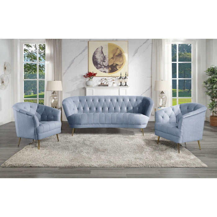 Chic Light Gray Velvet and Gold Sofa by Homeroots