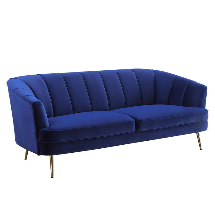 78-Inch Blue Velvet & Gold Sofa by Homeroots: Elegant Comfort for Your Space