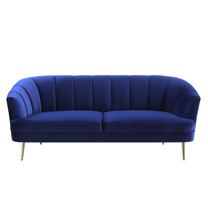 78-Inch Blue Velvet & Gold Sofa by Homeroots: Elegant Comfort for Your Space