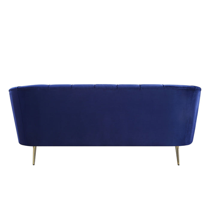 78-Inch Blue Velvet & Gold Sofa by Homeroots: Elegant Comfort for Your Space