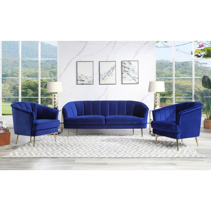 78-Inch Blue Velvet & Gold Sofa by Homeroots: Elegant Comfort for Your Space