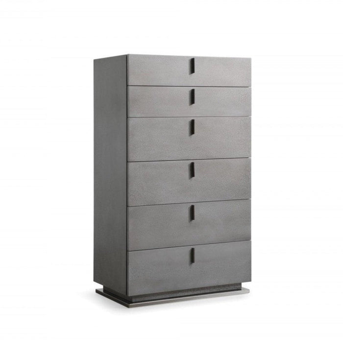 Homeroots 30" Grey Manufactured Wood + Solid Wood Stainless Steel Six Drawer Chest