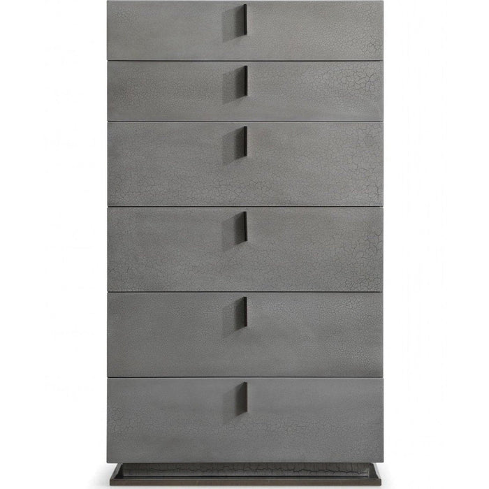 Homeroots 30" Grey Manufactured Wood + Solid Wood Stainless Steel Six Drawer Chest