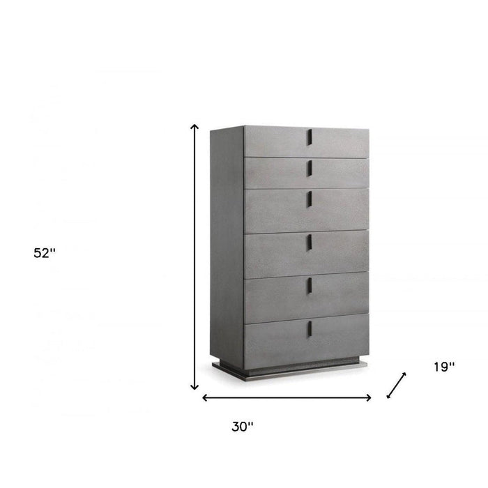 Homeroots 30" Grey Manufactured Wood + Solid Wood Stainless Steel Six Drawer Chest